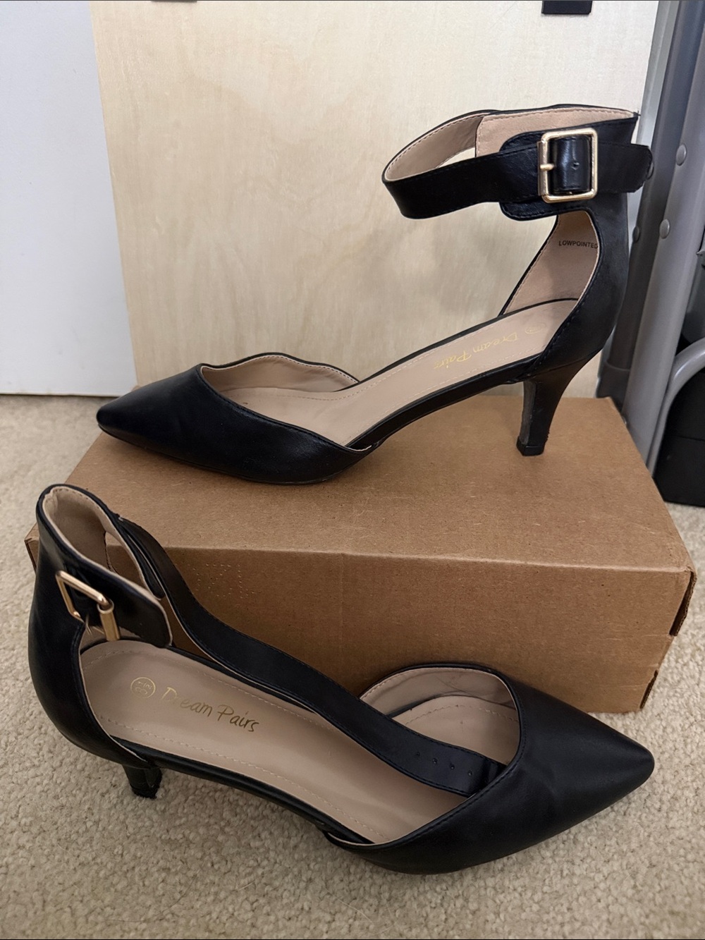 Dream Pairs Black Pointed Toe Ankle-Strap Kitten Heels